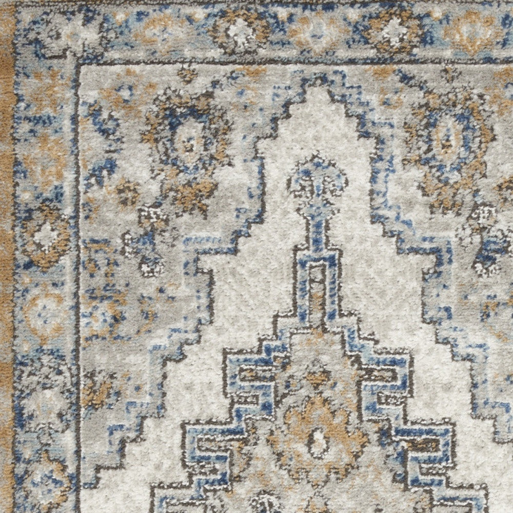 2' X 4' Grey And Light Blue Oriental Power Loom Non Skid Area Rug