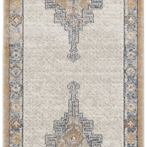 2' X 8' Grey And Light Blue Oriental Power Loom Non Skid Runner Rug