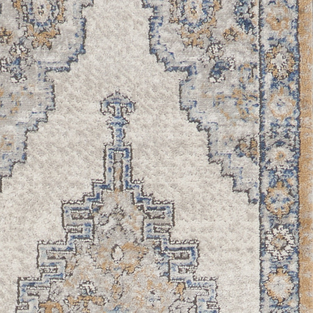 2' X 8' Grey And Light Blue Oriental Power Loom Non Skid Runner Rug