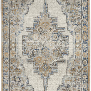 3' X 5' Grey And Light Blue Oriental Power Loom Non Skid Area Rug