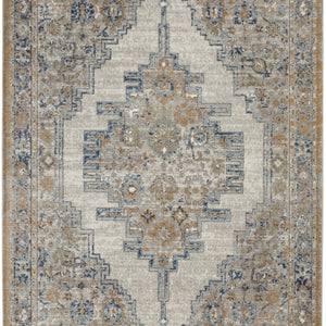 5' X 7' Grey And Light Blue Oriental Power Loom Non Skid Area Rug