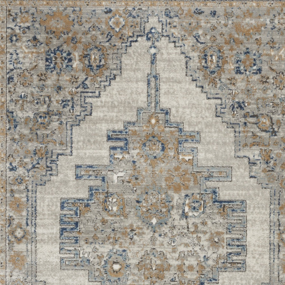 5' X 7' Grey And Light Blue Oriental Power Loom Non Skid Area Rug