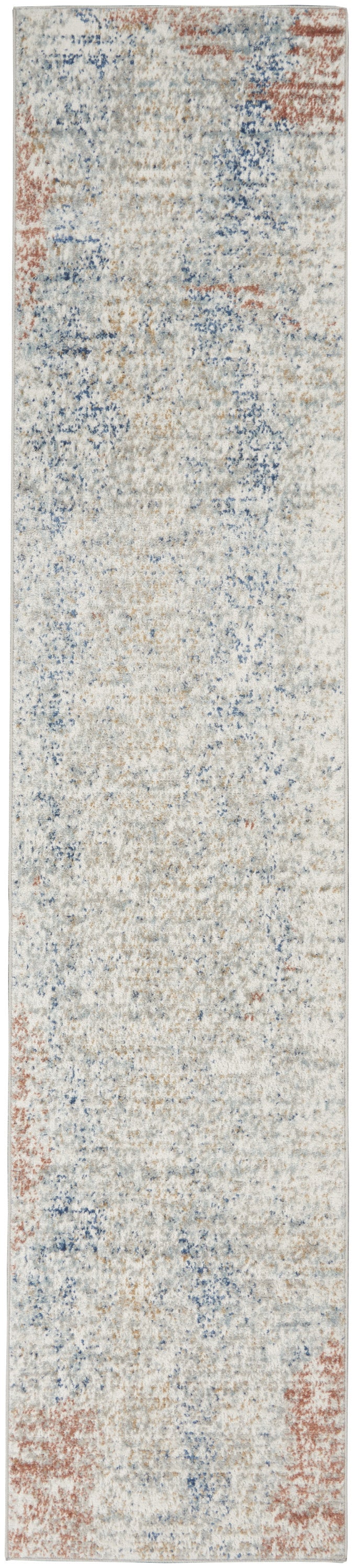 2' X 8' Ivory Abstract Power Loom Distressed Non Skid Runner Rug