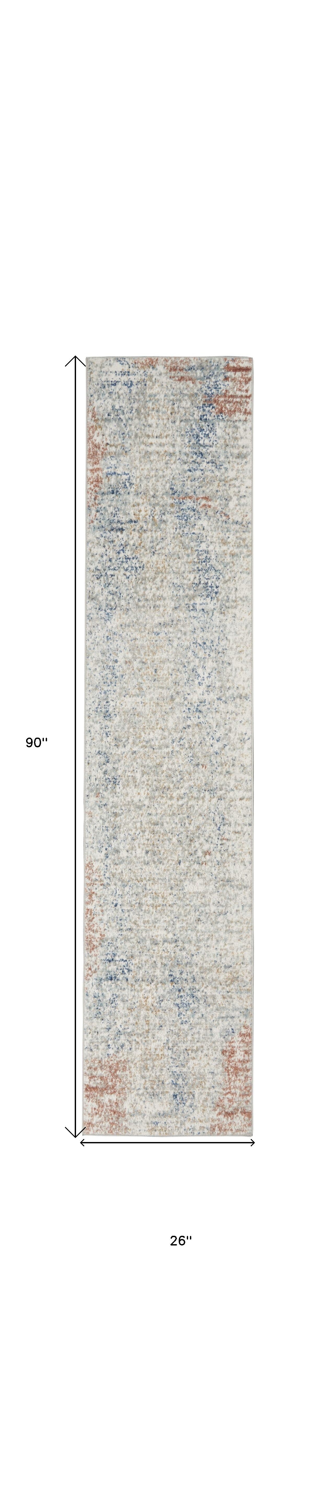 2' X 8' Ivory Abstract Power Loom Distressed Non Skid Runner Rug