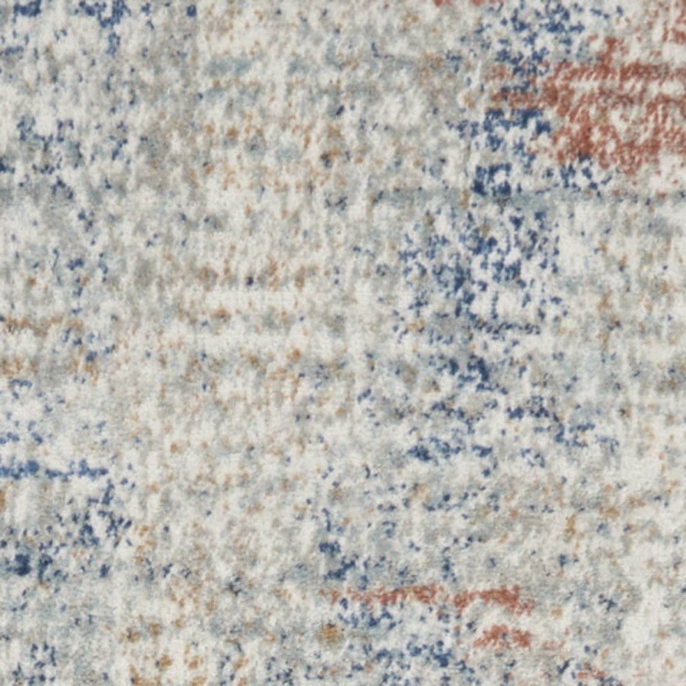 2' X 8' Ivory Abstract Power Loom Distressed Non Skid Runner Rug