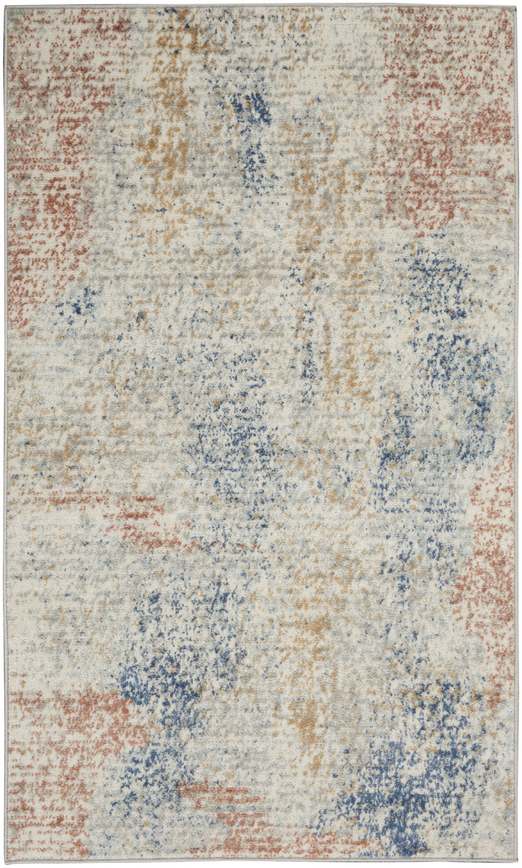 3' X 5' Ivory Abstract Power Loom Distressed Non Skid Area Rug