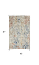 3' X 5' Ivory Abstract Power Loom Distressed Non Skid Area Rug