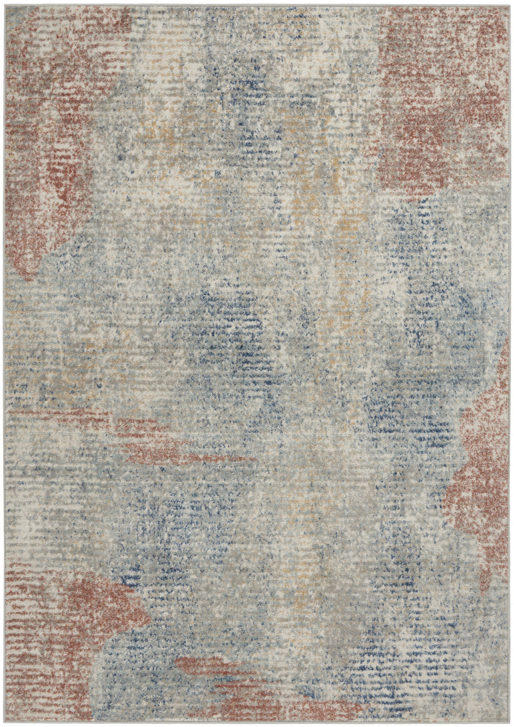 5' X 7' Ivory Abstract Power Loom Distressed Non Skid Area Rug