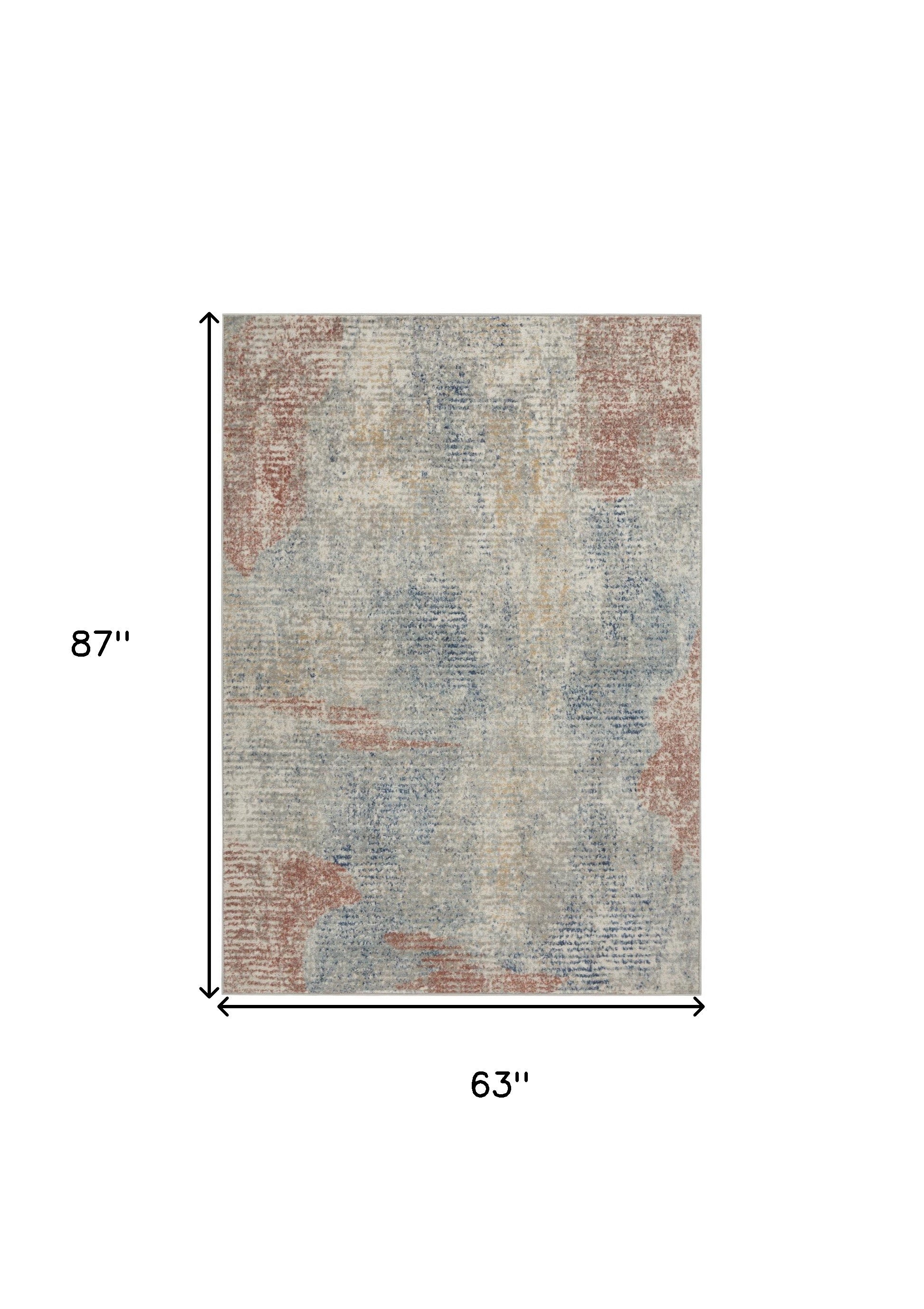 5' X 7' Ivory Abstract Power Loom Distressed Non Skid Area Rug