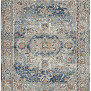 5' X 7' Ivory And Blue Oriental Power Loom Non Skid Area Rug