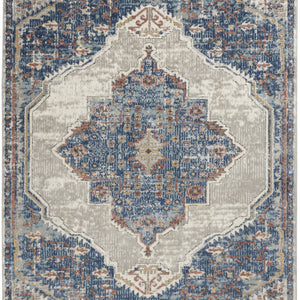 4' X 6' Blue And Grey Oriental Power Loom Non Skid Area Rug
