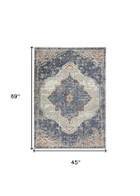 4' X 6' Blue And Grey Oriental Power Loom Non Skid Area Rug