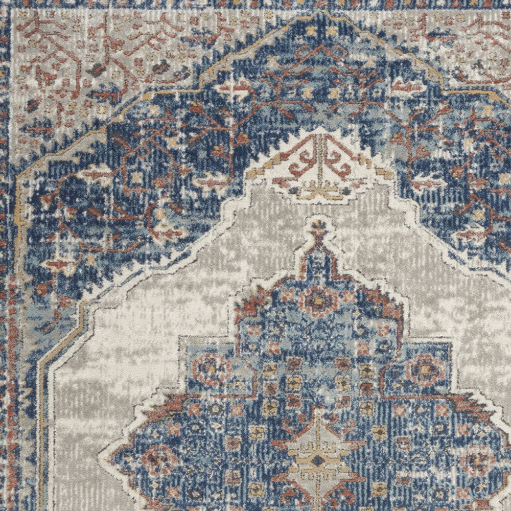 4' X 6' Blue And Grey Oriental Power Loom Non Skid Area Rug