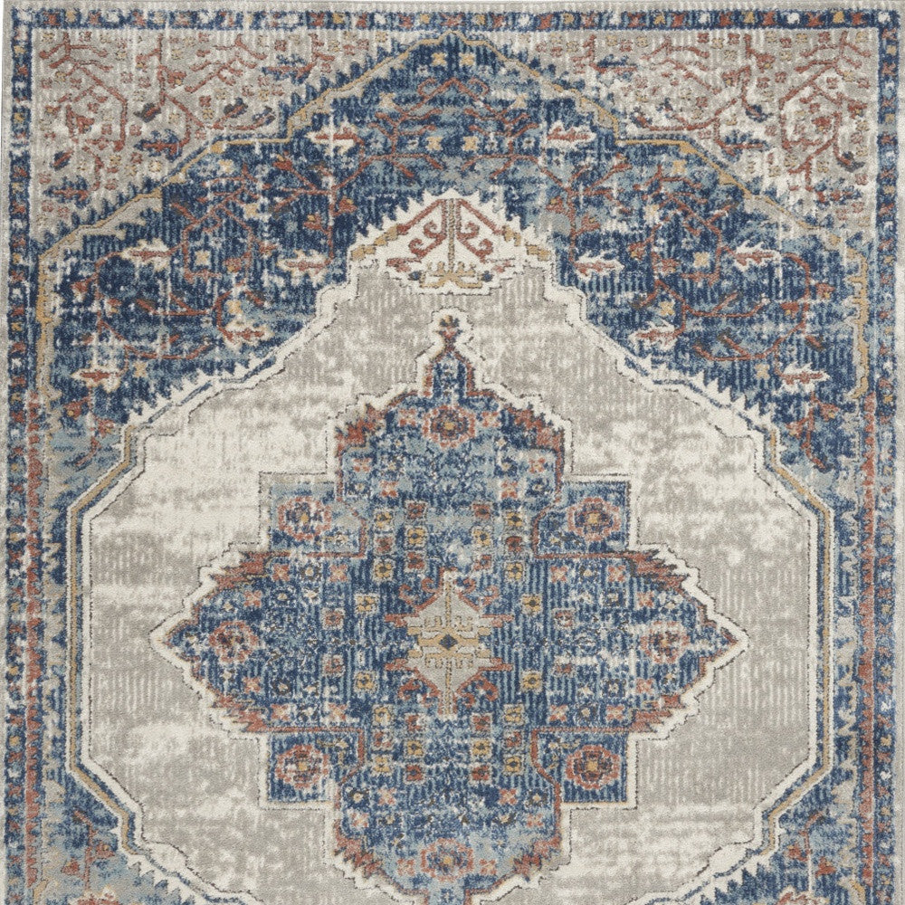 4' X 6' Blue And Grey Oriental Power Loom Non Skid Area Rug