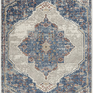 5' X 7' Blue And Grey Oriental Power Loom Non Skid Area Rug
