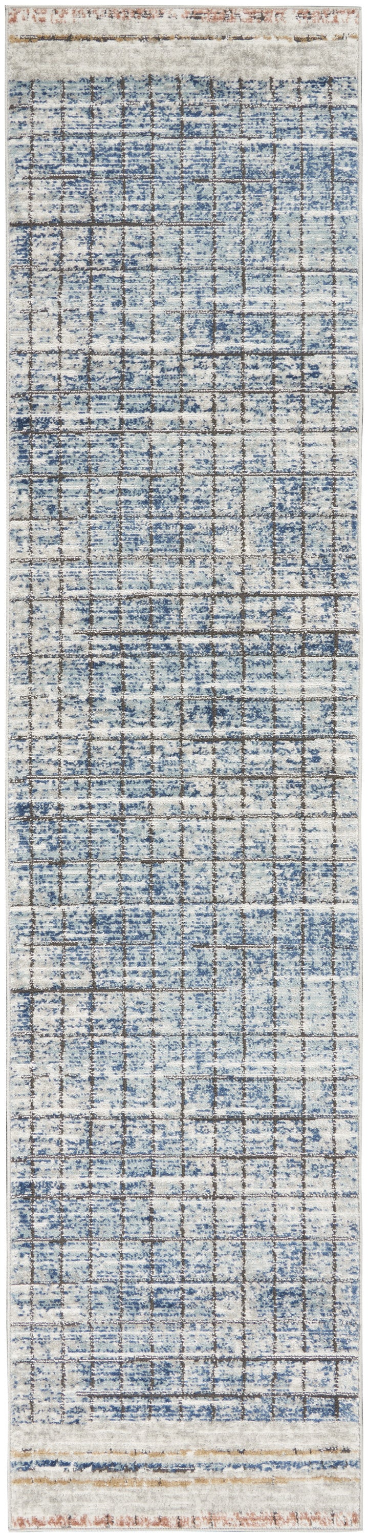 2' X 8' Blue Abstract Power Loom Distressed Non Skid Runner Rug