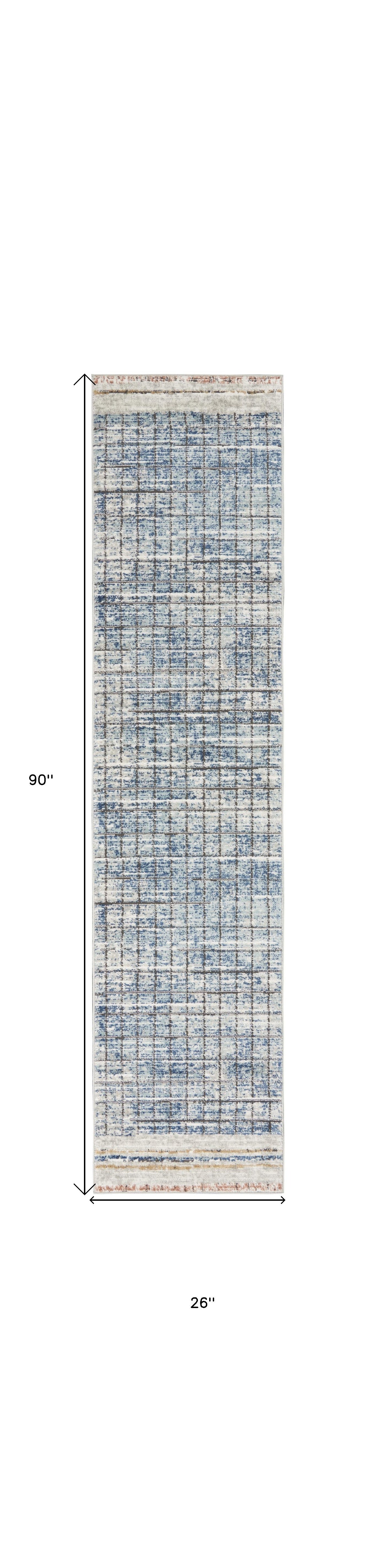 2' X 8' Blue Abstract Power Loom Distressed Non Skid Runner Rug