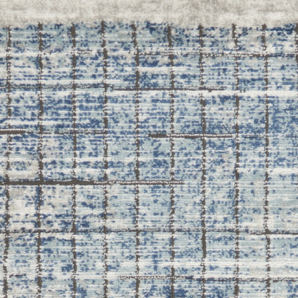 2' X 8' Blue Abstract Power Loom Distressed Non Skid Runner Rug