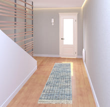 2' X 8' Blue Abstract Power Loom Distressed Non Skid Runner Rug