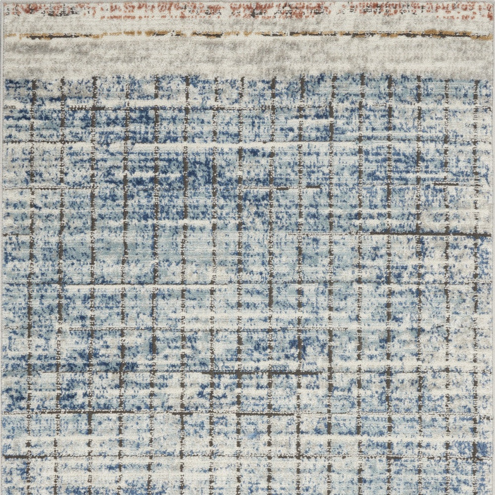 3' X 5' Blue Abstract Power Loom Distressed Non Skid Area Rug