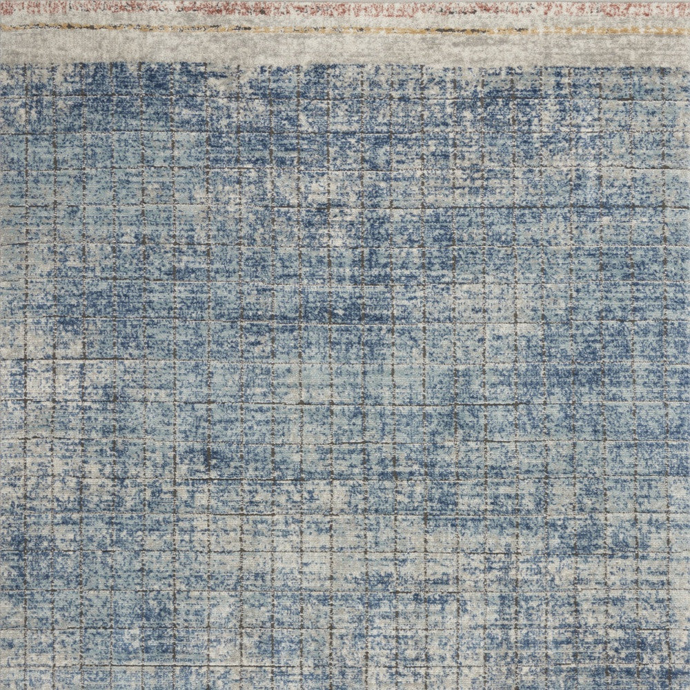 5' X 7' Blue Abstract Power Loom Distressed Non Skid Area Rug