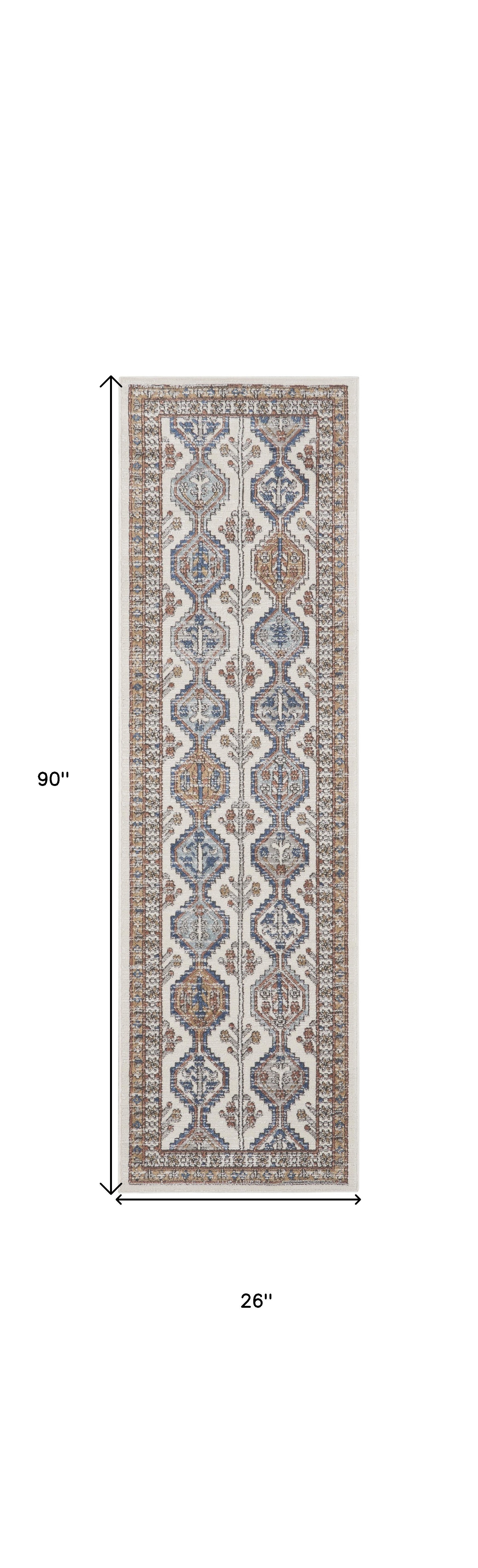 2' X 8' Grey Southwestern Power Loom Non Skid Runner Rug