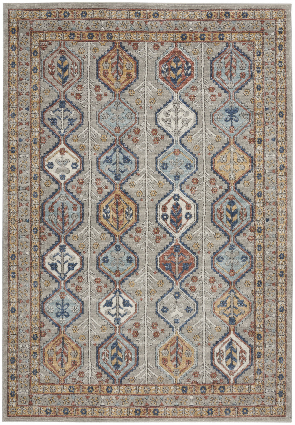 5' X 7' Grey Southwestern Power Loom Non Skid Area Rug
