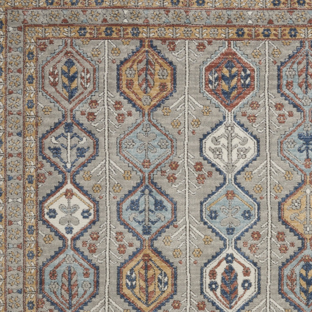 5' X 7' Grey Southwestern Power Loom Non Skid Area Rug