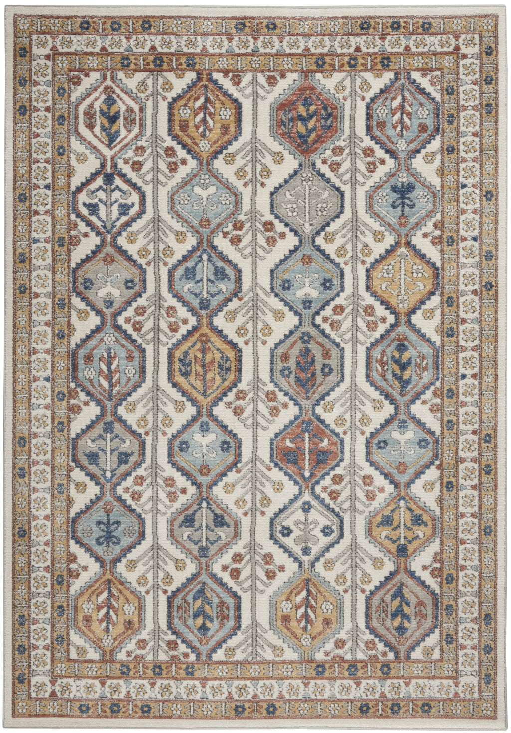 5' X 7' Ivory Southwestern Power Loom Non Skid Area Rug