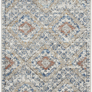 2' X 4' Blue And Ivory Southwestern Power Loom Non Skid Area Rug