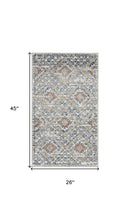 2' X 4' Blue And Ivory Southwestern Power Loom Non Skid Area Rug