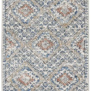 8' Blue And Ivory Southwestern Power Loom Non Skid Runner Rug