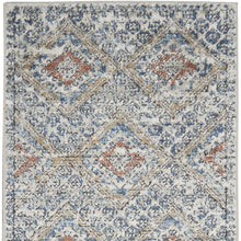 8' Blue And Ivory Southwestern Power Loom Non Skid Runner Rug