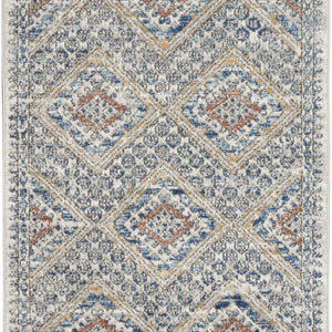 3' X 5' Blue And Ivory Southwestern Power Loom Non Skid Area Rug