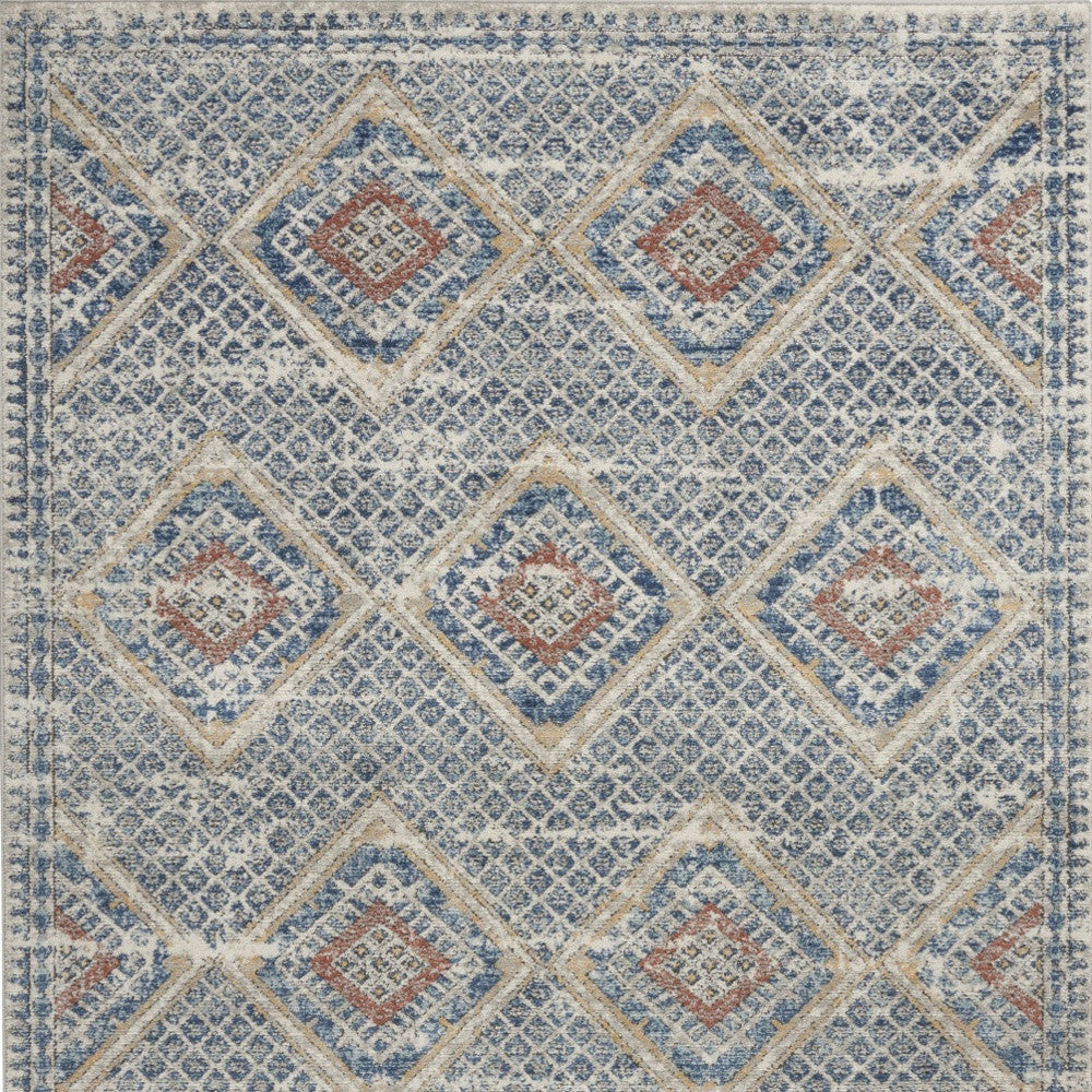 4' X 6' Blue And Ivory Southwestern Power Loom Non Skid Area Rug