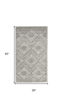 2' X 4' Grey Ivory And Blue Southwestern Power Loom Non Skid Area Rug