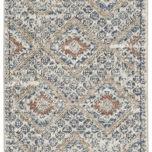 2' X 8' Grey Ivory And Blue Southwestern Power Loom Non Skid Runner Rug