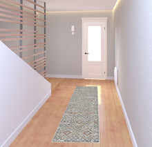 2' X 8' Grey Ivory And Blue Southwestern Power Loom Non Skid Runner Rug