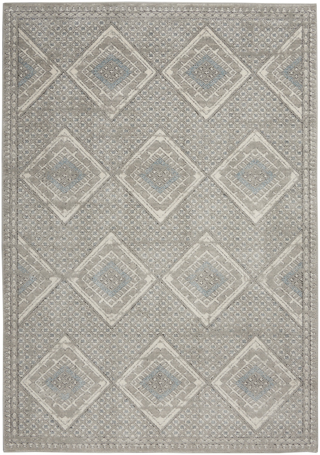 4' X 6' Grey Ivory And Blue Southwestern Power Loom Non Skid Area Rug