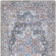 2' X 6' Light Blue Oriental Power Loom Distressed Washable Runner Rug