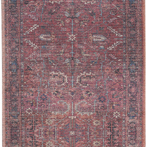 2' X 4' Brick Oriental Power Loom Distressed Washable Area Rug
