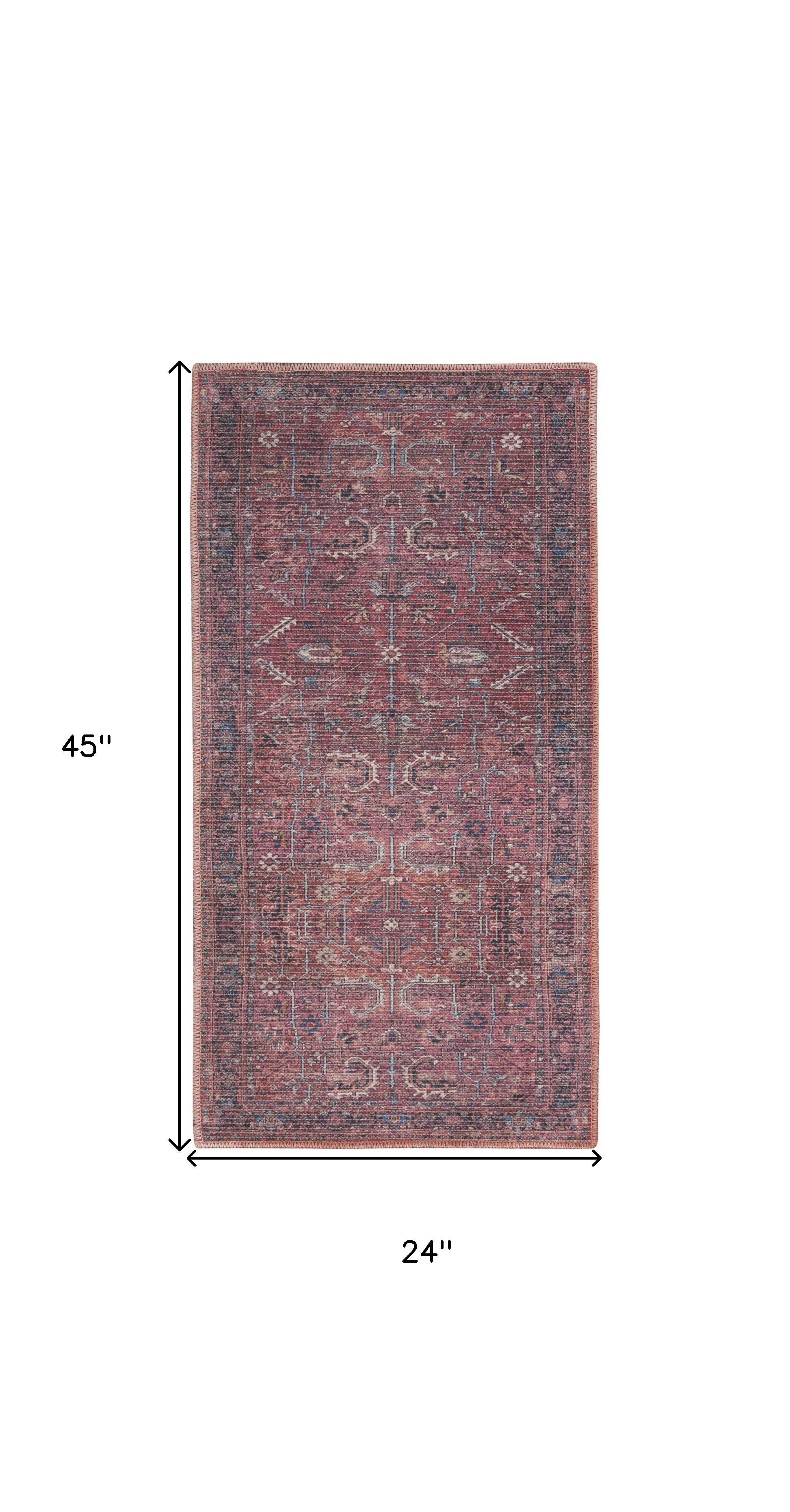 2' X 4' Brick Oriental Power Loom Distressed Washable Area Rug