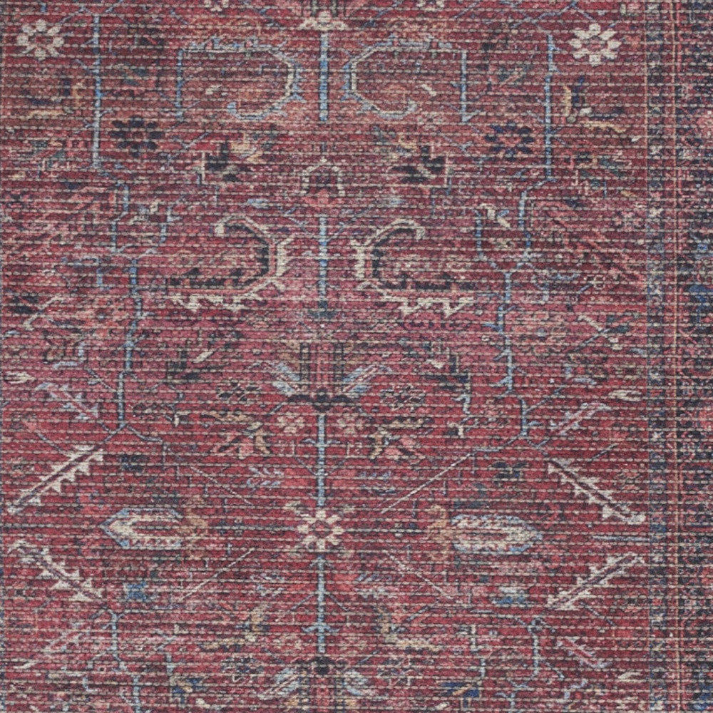 2' X 4' Brick Oriental Power Loom Distressed Washable Area Rug