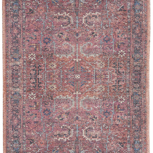 2' X 6' Brick Oriental Power Loom Distressed Washable Runner Rug