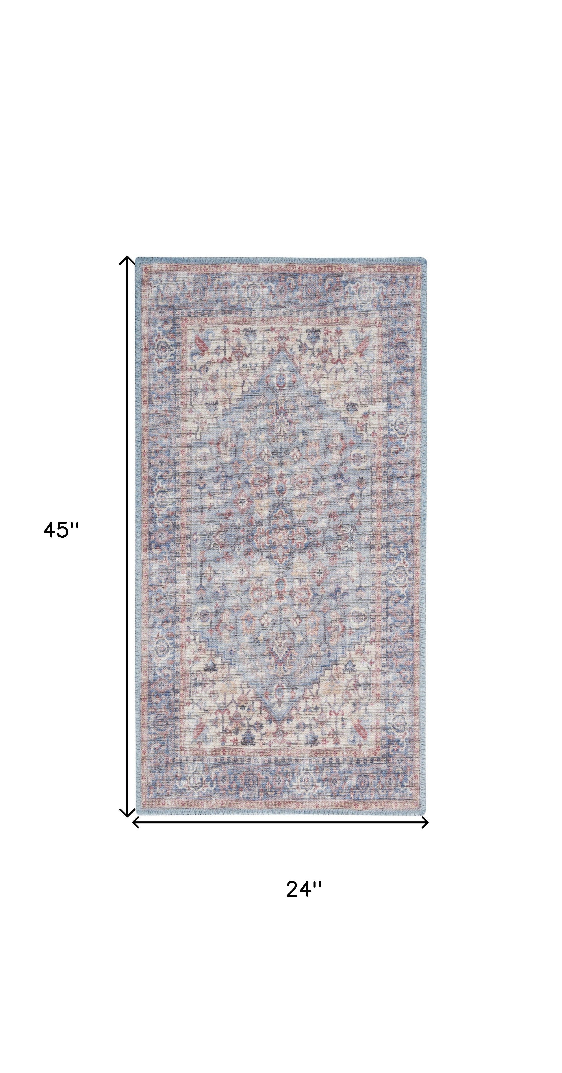 2' X 4' Blue Oriental Power Loom Distressed Washable Area Rug