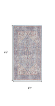 2' X 4' Blue Oriental Power Loom Distressed Washable Area Rug
