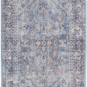2' X 4' Light Grey And Blue Oriental Power Loom Distressed Washable Area Rug