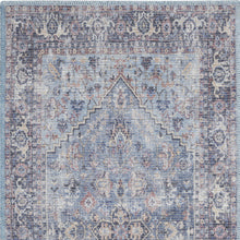 2' X 4' Light Grey And Blue Oriental Power Loom Distressed Washable Area Rug