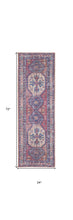 2' X 6' Red And Navy Oriental Power Loom Distressed Washable Runner Rug