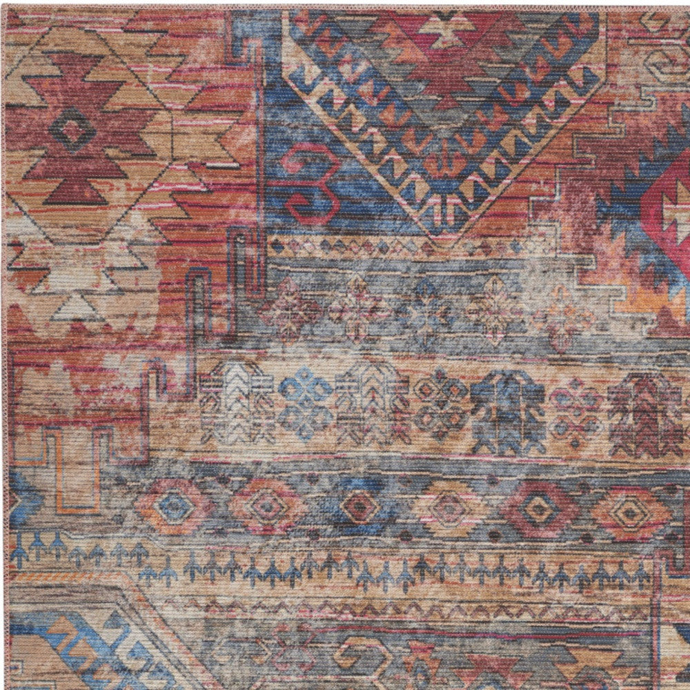 4' X 6' Multicolor Southwestern Power Loom Distressed Washable Area Rug